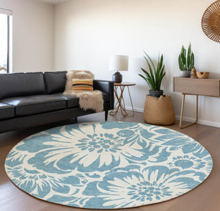 Piper Looms Mayfield Floral AMF551 Denim Machine Washable Area Rug Round Lifestyle Image Feature