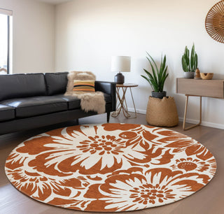 Piper Looms Mayfield Floral AMF551 Paprika Machine Washable Area Rug Round Lifestyle Image Feature