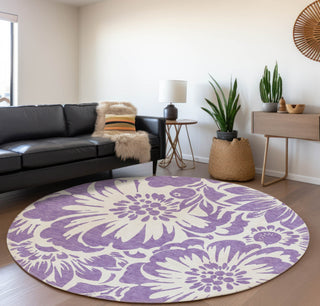 Piper Looms Mayfield Floral AMF551 Purple Machine Washable Area Rug Round Lifestyle Image Feature
