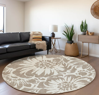 Piper Looms Mayfield Floral AMF551 Taupe Machine Washable Area Rug Round Lifestyle Image Feature