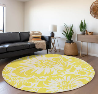 Piper Looms Mayfield Floral AMF551 Yellow Machine Washable Area Rug Round Lifestyle Image Feature