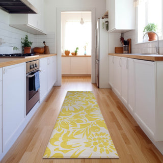 Piper Looms Mayfield Floral AMF551 Yellow Machine Washable Area Rug Runner Lifestyle Image Feature