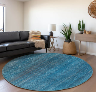 Piper Looms Mayfield Striped AMF552 Blue Machine Washable Area Rug Round Lifestyle Image Feature