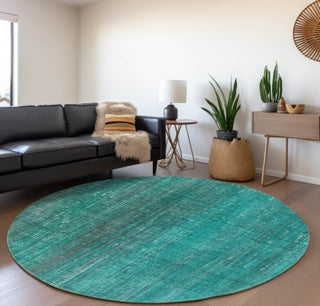 Piper Looms Mayfield Striped AMF552 Teal Machine Washable Area Rug Round Lifestyle Image Feature