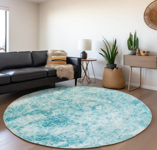 Piper Looms Mayfield Organic AMF553 Teal Machine Washable Area Rug Round Lifestyle Image Feature