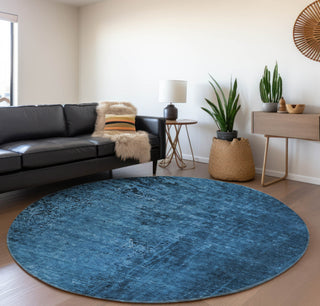 Piper Looms Mayfield Organic AMF554 Navy Machine Washable Area Rug Round Lifestyle Image Feature