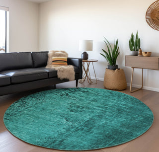 Piper Looms Mayfield Organic AMF554 Teal Machine Washable Area Rug Round Lifestyle Image Feature