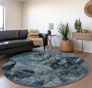 Piper Looms Mayfield Organic AMF555 Denim Machine Washable Area Rug Round Lifestyle Image Feature