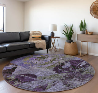 Piper Looms Mayfield Organic AMF555 Purple Machine Washable Area Rug Round Lifestyle Image Feature