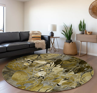 Piper Looms Mayfield Floral AMF558 Brown Machine Washable Area Rug Round Lifestyle Image Feature