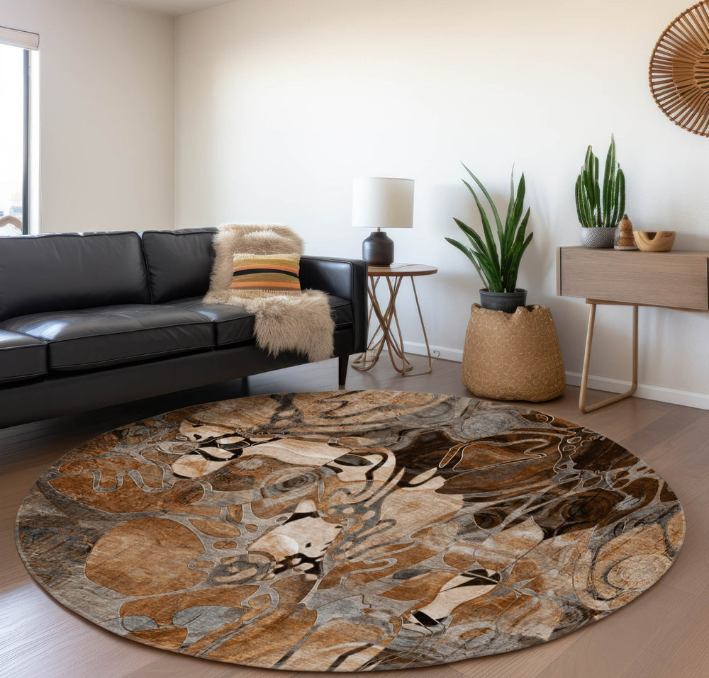 Piper Looms Mayfield Floral AMF558 Paprika Machine Washable Area Rug Round Lifestyle Image Feature