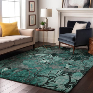 Piper Looms Mayfield Floral AMF558 Teal Machine Washable Area Rug Lifestyle Image Feature