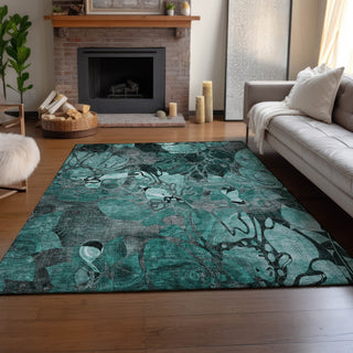Piper Looms Mayfield Floral AMF558 Teal Machine Washable Area Rug Lifestyle Image Feature