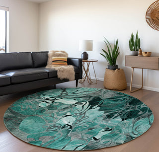 Piper Looms Mayfield Floral AMF558 Teal Machine Washable Area Rug Round Lifestyle Image Feature
