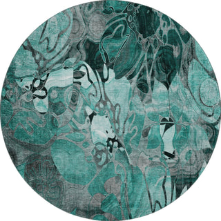 Piper Looms Mayfield Floral AMF558 Teal Machine Washable Area Rug Round Main Image