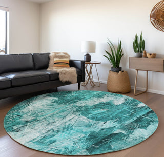 Piper Looms Mayfield Floral AMF560 Teal Machine Washable Area Rug Round Lifestyle Image Feature