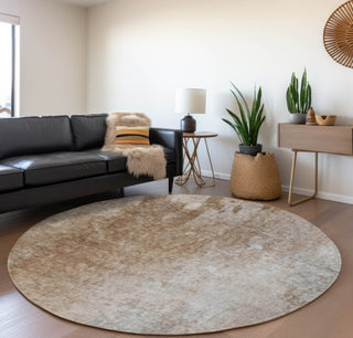 Piper Looms Mayfield Abstract AMF562 Mocha Machine Washable Area Rug Round Lifestyle Image Feature