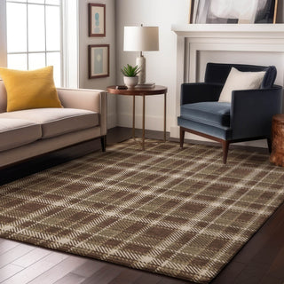 Piper Looms Mayfield Plaid AMF563 Chocolate Machine Washable Area Rug Lifestyle Image Feature