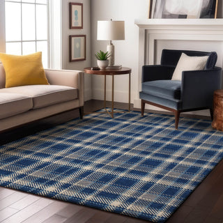 Piper Looms Mayfield Plaid AMF563 Navy Machine Washable Area Rug Lifestyle Image Feature