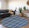 Piper Looms Mayfield Plaid AMF563 Navy Machine Washable Area Rug Round Lifestyle Image Feature