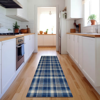 Piper Looms Mayfield Plaid AMF563 Navy Machine Washable Area Rug Runner Lifestyle Image Feature
