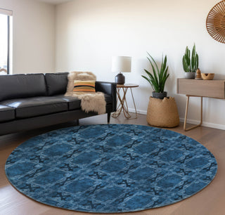 Piper Looms Mayfield Panel AMF564 Navy Machine Washable Area Rug Round Lifestyle Image Feature