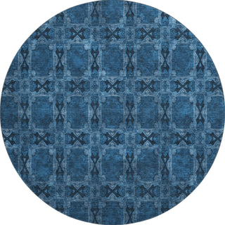 Piper Looms Mayfield Panel AMF564 Navy Machine Washable Area Rug Round Main Image