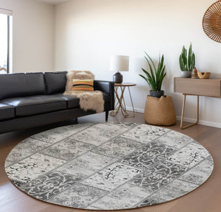 Piper Looms Mayfield Panel AMF566 Gray Machine Washable Area Rug Round Lifestyle Image Feature