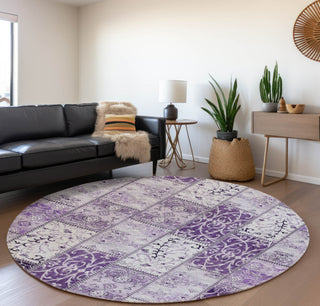 Piper Looms Mayfield Panel AMF566 Purple Machine Washable Area Rug Round Lifestyle Image Feature