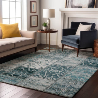 Piper Looms Mayfield Panel AMF566 Teal Machine Washable Area Rug Lifestyle Image Feature