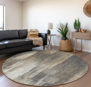 Piper Looms Mayfield Casual AMF567 Taupe Machine Washable Area Rug Round Lifestyle Image Feature