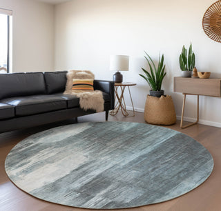 Piper Looms Mayfield Casual AMF567 Teal Machine Washable Area Rug Round Lifestyle Image Feature