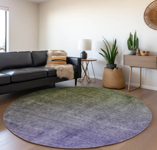 Piper Looms Mayfield Ombre AMF569 Olive Machine Washable Area Rug Round Lifestyle Image Feature