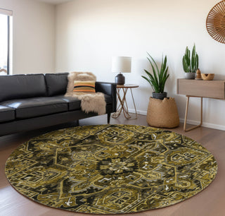 Piper Looms Mayfield Oriental AMF570 Brown Machine Washable Area Rug Round Lifestyle Image Feature