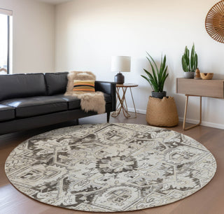 Piper Looms Mayfield Oriental AMF570 Ivory Machine Washable Area Rug Round Lifestyle Image Feature