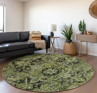 Piper Looms Mayfield Oriental AMF570 Olive Machine Washable Area Rug Round Lifestyle Image Feature