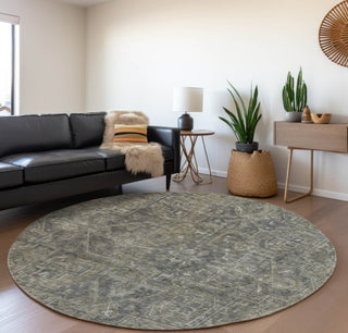 Piper Looms Mayfield Oriental AMF571 Mocha Machine Washable Area Rug Round Lifestyle Image Feature