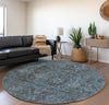 Piper Looms Mayfield Oriental AMF571 Navy Machine Washable Area Rug Round Lifestyle Image Feature