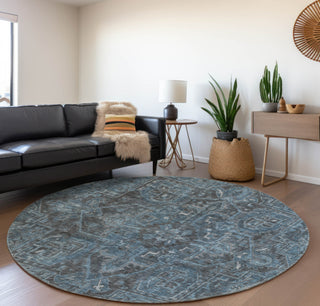 Piper Looms Mayfield Oriental AMF571 Navy Machine Washable Area Rug Round Lifestyle Image Feature