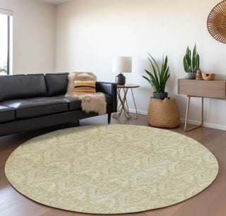 Piper Looms Mayfield Panel AMF572 Beige Machine Washable Area Rug Round Lifestyle Image Feature