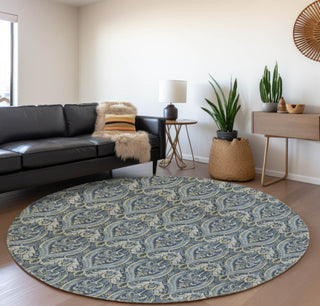 Piper Looms Mayfield Panel AMF572 Blue Machine Washable Area Rug Round Lifestyle Image Feature