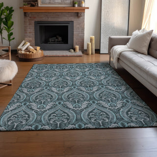 Piper Looms Mayfield Panel AMF572 Teal Machine Washable Area Rug Lifestyle Image Feature
