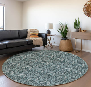 Piper Looms Mayfield Panel AMF572 Teal Machine Washable Area Rug Round Lifestyle Image Feature