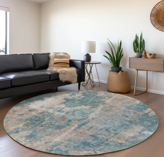 Piper Looms Mayfield Modern AMF573 Teal Machine Washable Area Rug Round Lifestyle Image Feature