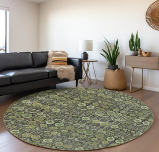 Piper Looms Mayfield Bohemian AMF574 Green Machine Washable Area Rug Round Lifestyle Image Feature