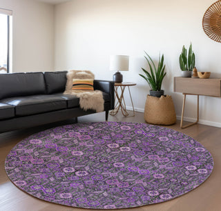 Piper Looms Mayfield Bohemian AMF574 Purple Machine Washable Area Rug Round Lifestyle Image Feature