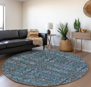 Piper Looms Mayfield Bohemian AMF574 Teal Machine Washable Area Rug Round Lifestyle Image Feature