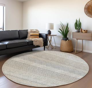 Piper Looms Mayfield Stripes AMF576 Ivory Machine Washable Area Rug Round Lifestyle Image Feature