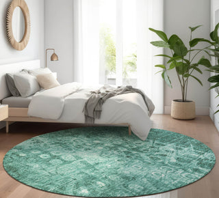 Piper Looms Mayfield Ikat AMF577 Teal Machine Washable Area Rug Round Lifestyle Image Feature