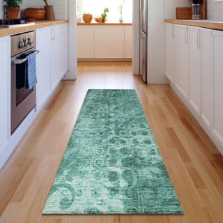 Piper Looms Mayfield Ikat AMF577 Teal Machine Washable Area Rug Runner Lifestyle Image Feature